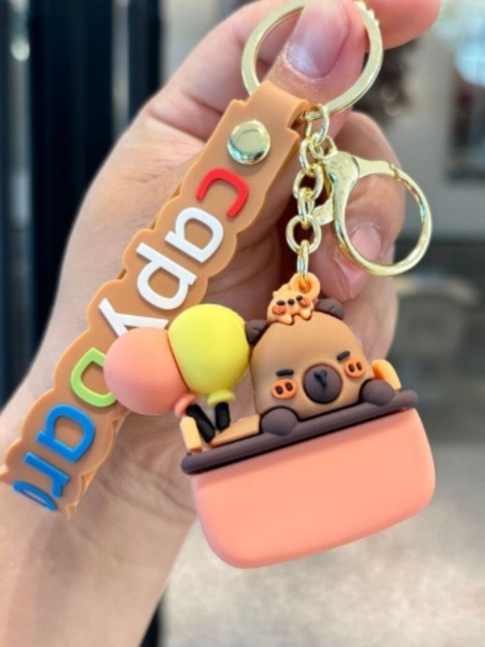 Capybara Balloon Cart Keychain Colorful Capybara Wrist Strap Bag Charm